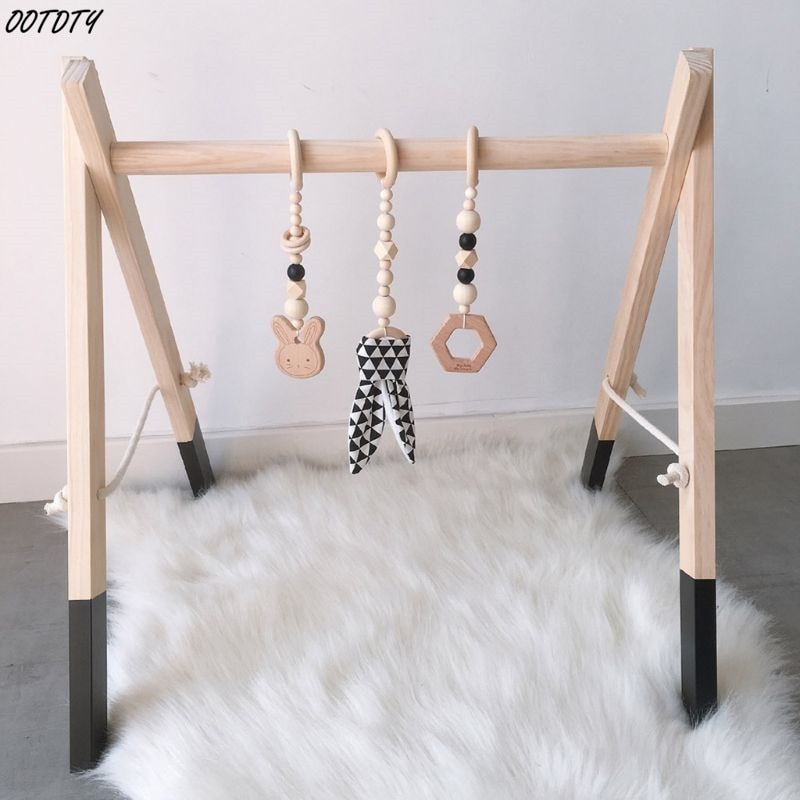 1 Set Nordic Cartoon Baby Wooden Rabbit Ear Toys Pendant Baby Gym Fitness Rack Kit Toddler Infant Room Ornament Decorations